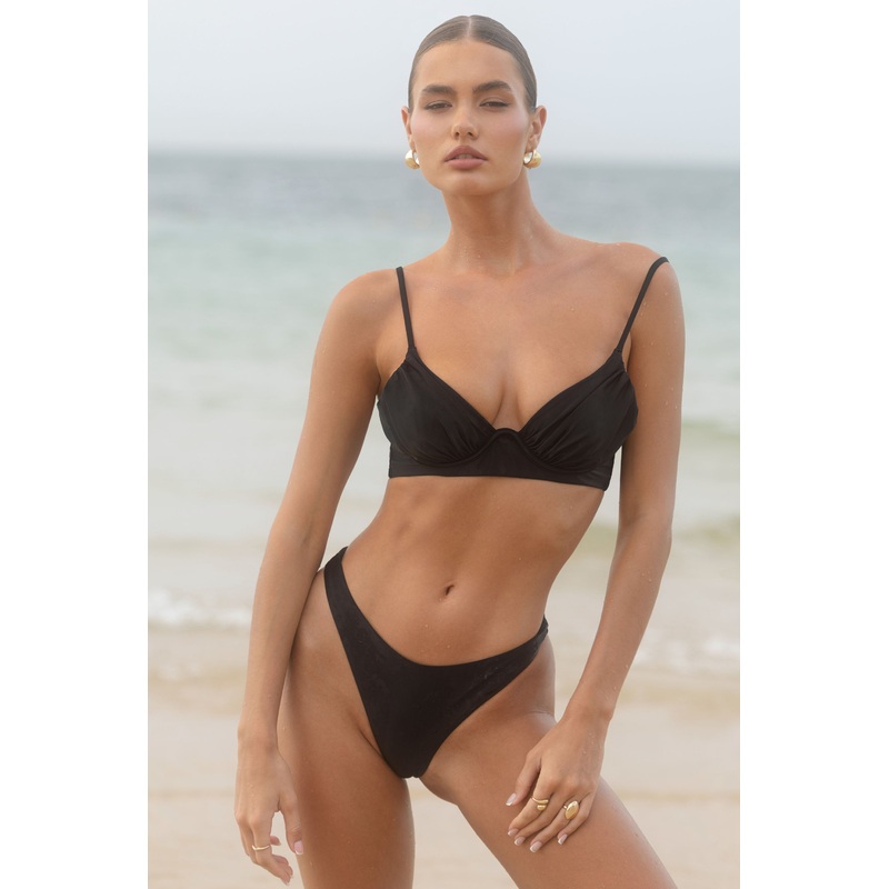 Opal | Black Ruched Bikini Top