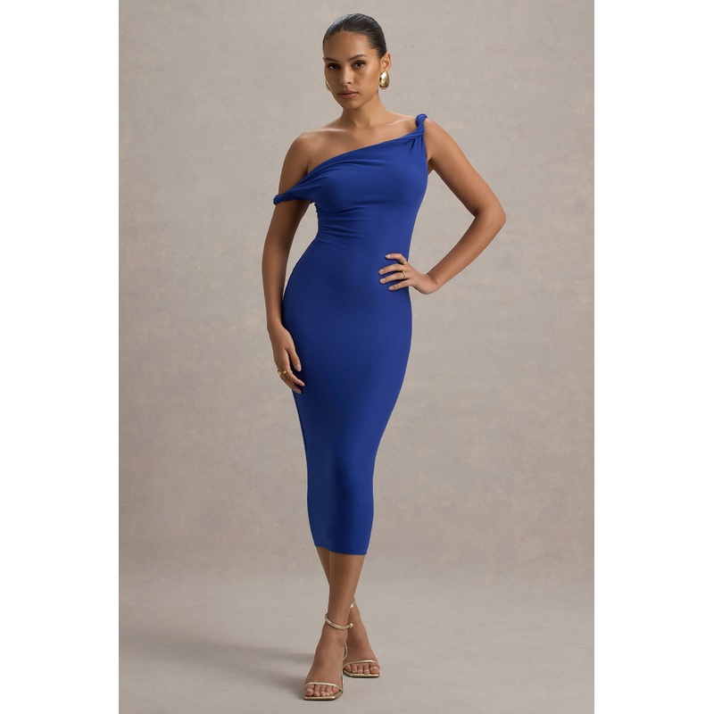 Salome | Blue Twisted Asymmetric Midi Dress