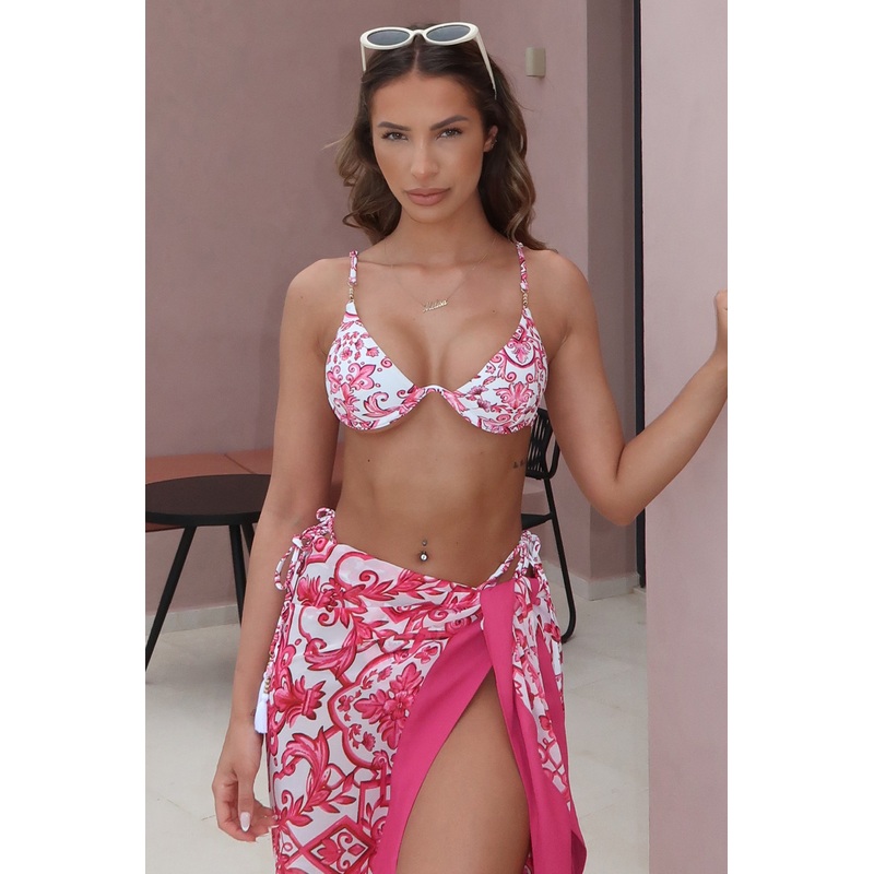 Sway | Pink Porcelain Print Beaded Bikini Top