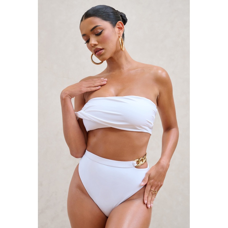 Wealth | White High Waisted Chain Bikini Bottoms
