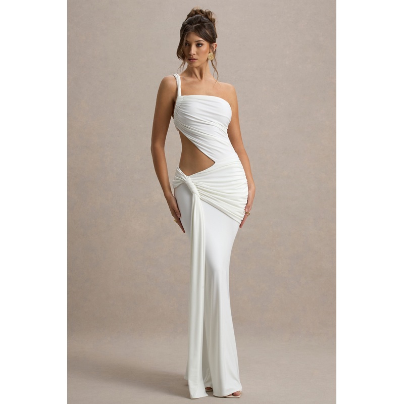 Giovanna | White Asymmetric Maxi Dress With Wrap Skirt