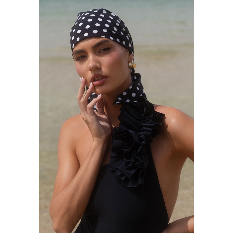 Alara | Black Polka Dot Chiffon Scarf