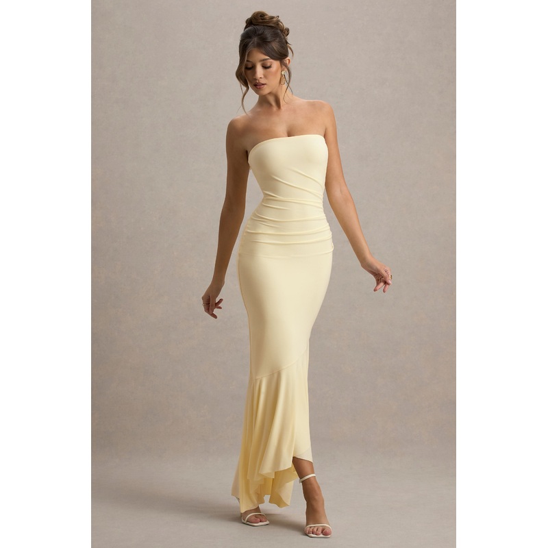 Capria | Pale Lemon Bandeau Wrap Maxi Dress