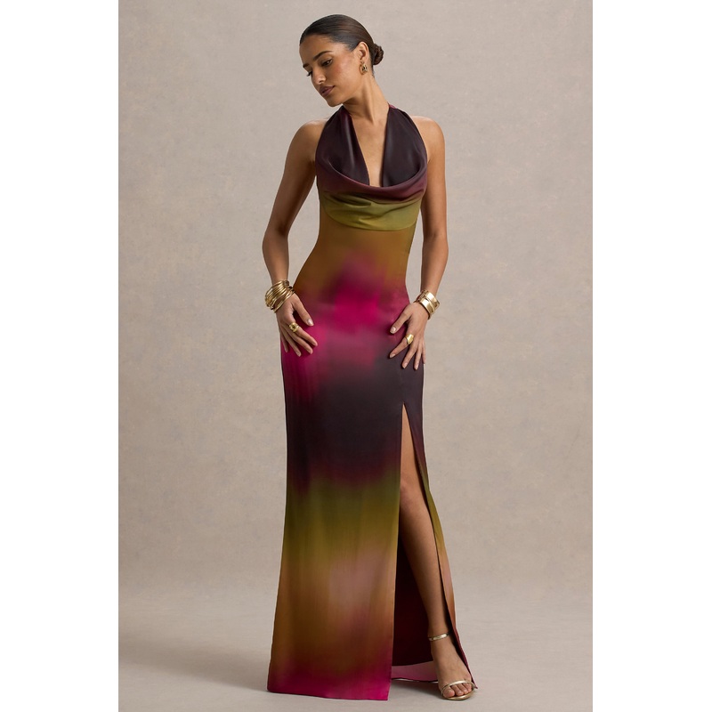 Fiorella | Ombre Print Cowl-Neck Split Maxi Dress