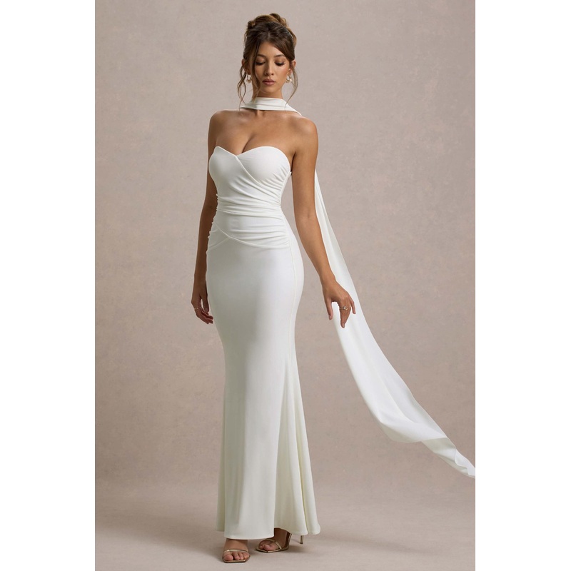 Rosabel | Cream Sweetheart Maxi Dress With Sash