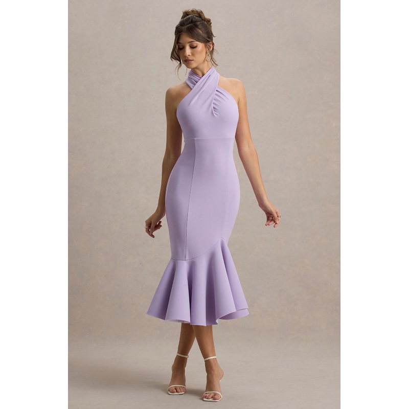 Valletta | Lilac Halter-Neck Ruffle-Trim Midi Dress