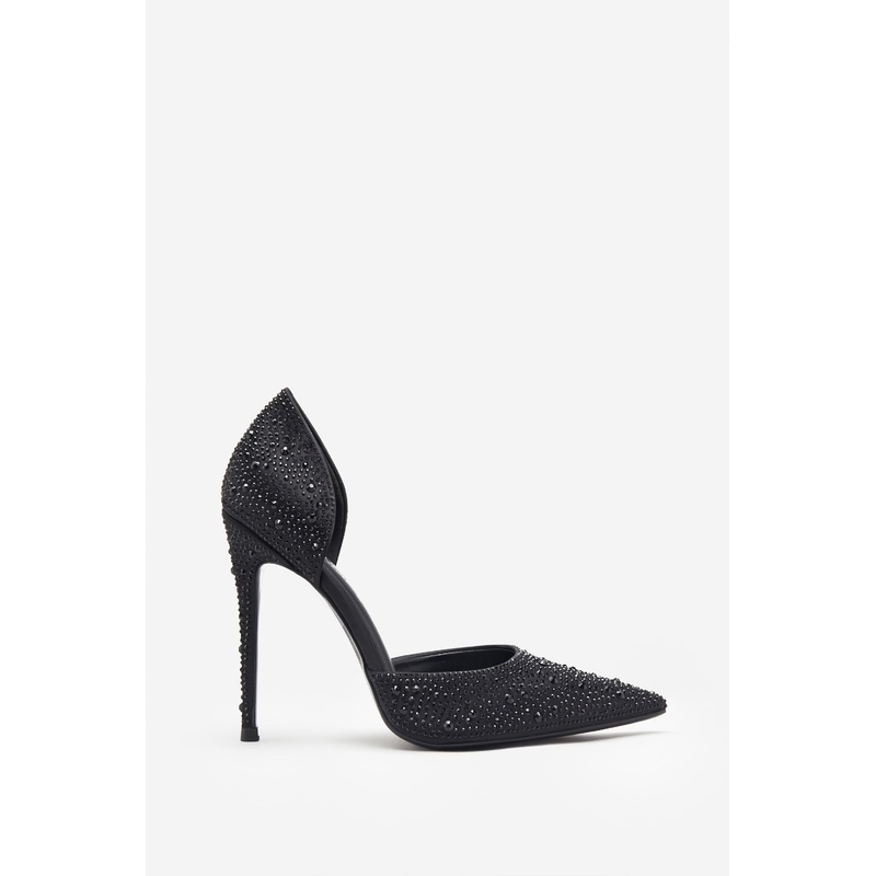 Catcher | Black Diamante Pointed Court Heels