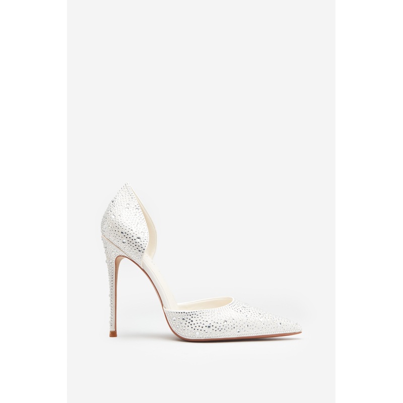 Catcher | Ivory Diamante Pointed Court Heels