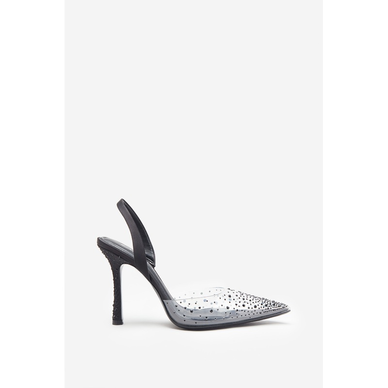 Covergirl | Black Diamante Sling Back Pointed Heels