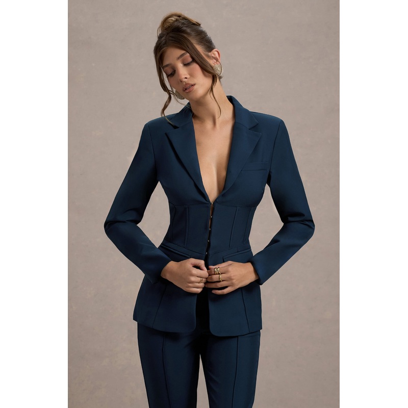 Unbeaten | Navy Fitted Corset Blazer Jacket