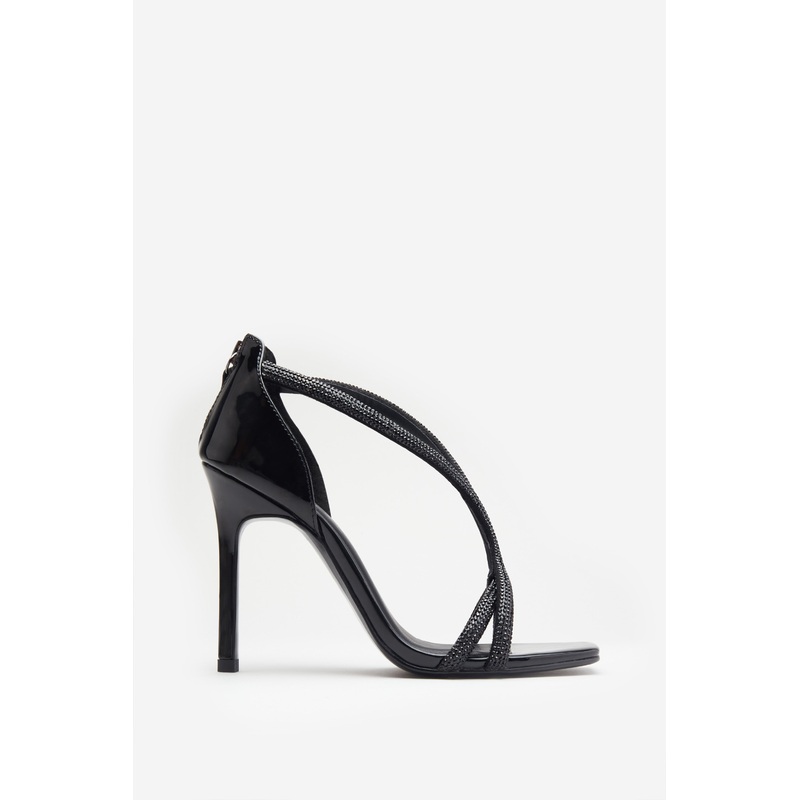 Pluto | Black Patent Diamante Heeled Sandals