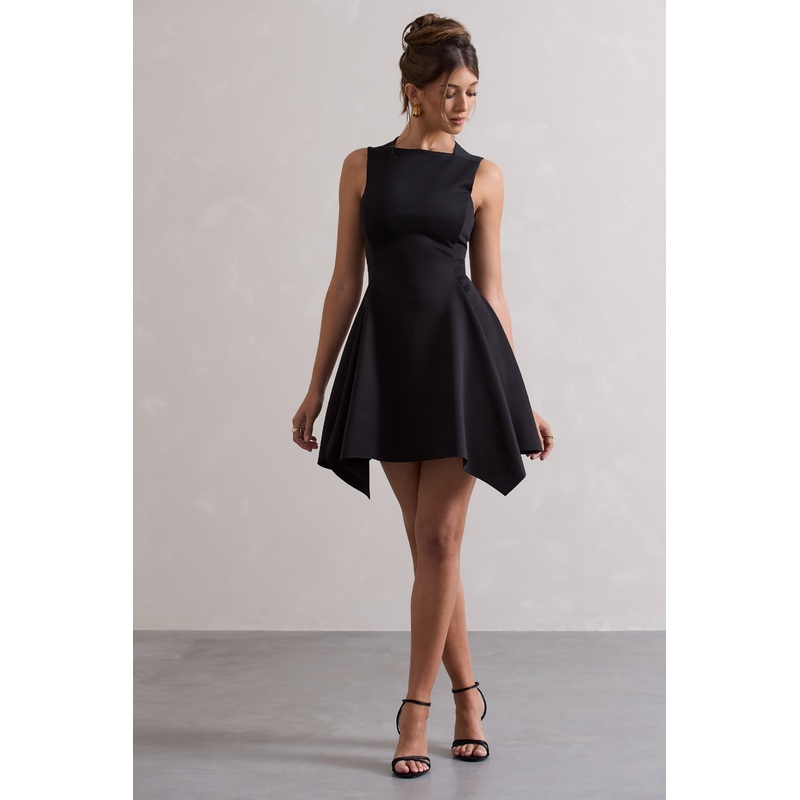 Scout | Black Sleeveless Draped Hem Mini Dress