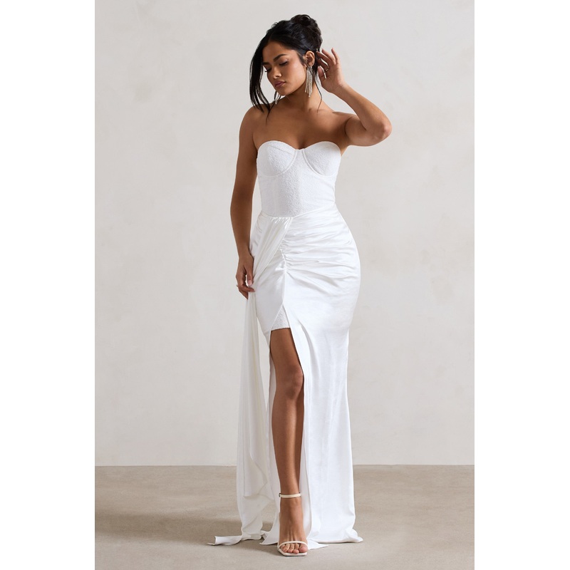 Valencia | Cream Lace Corset Maxi Dress With Detachable Skirt