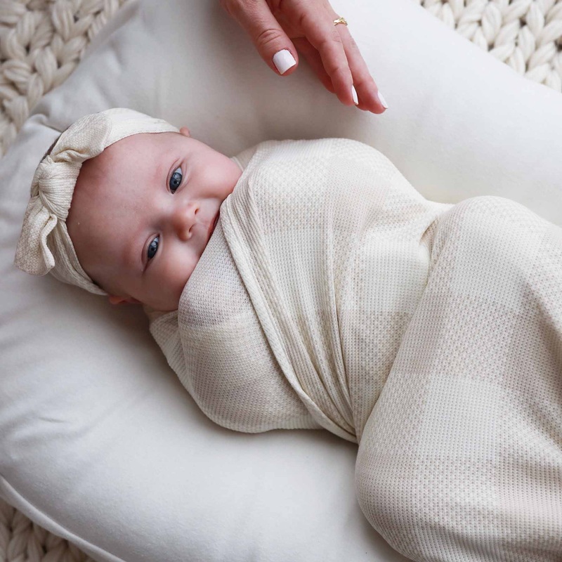 Big Check Bamboo Waffle Oversized Swaddle Blanket | Sand