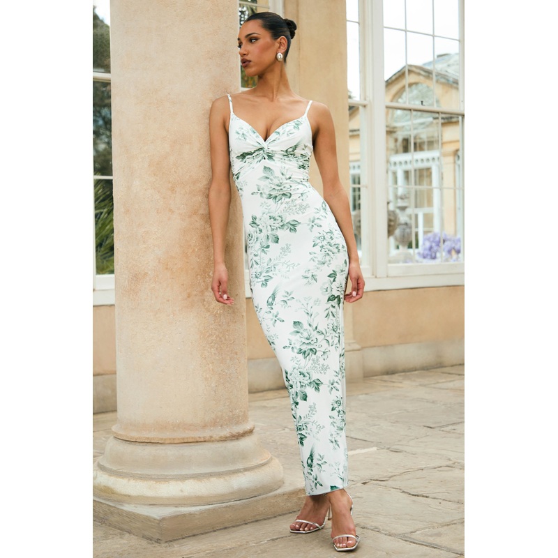 Luz | Green Floral Print Strappy Maxi Dress
