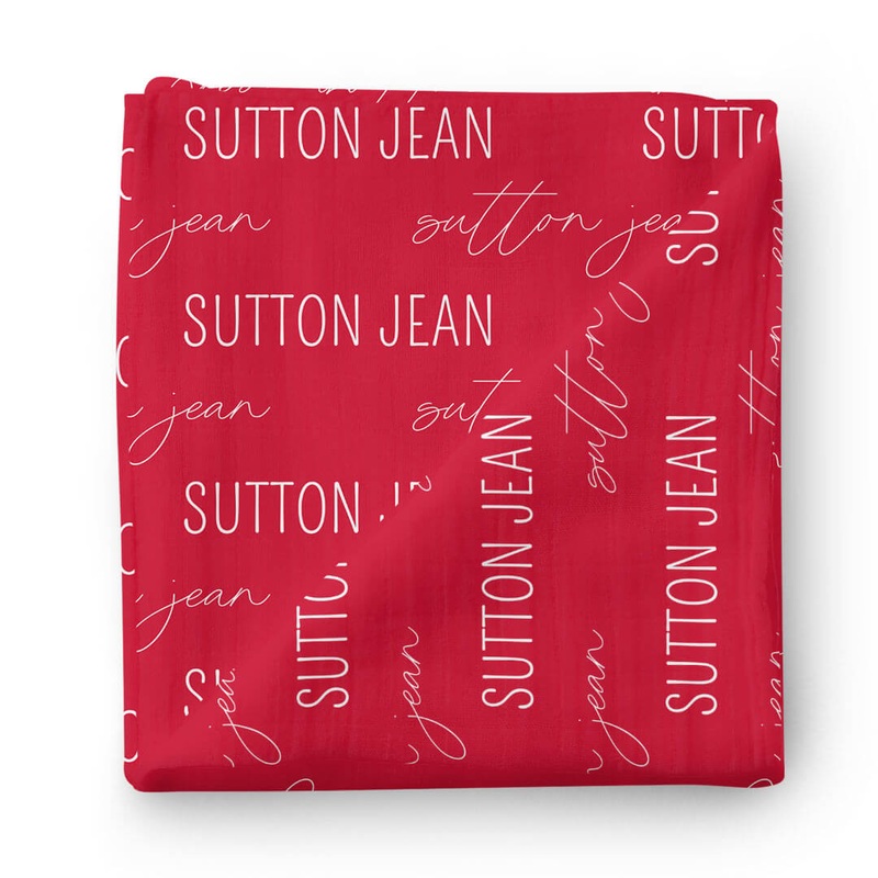 Personalized Hawk Red Swaddle Blanket – Block & Script