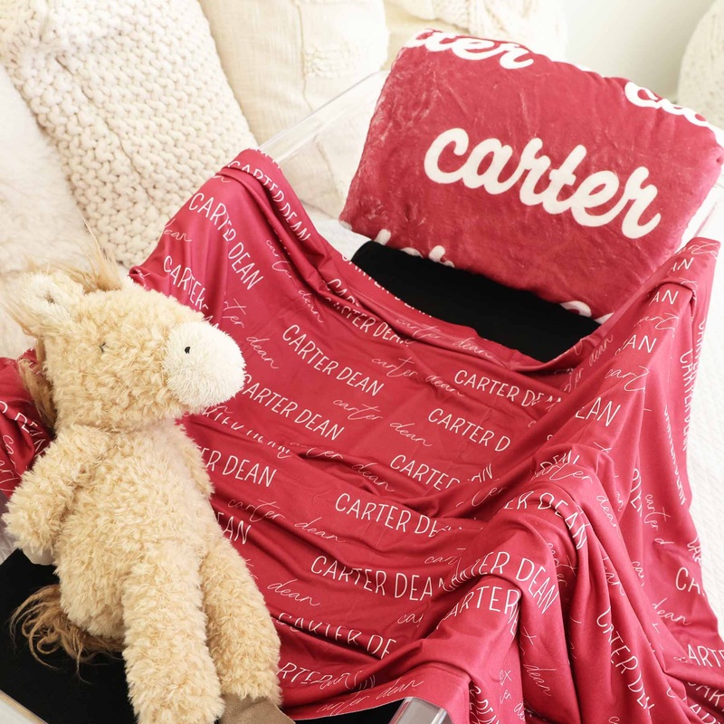 Personalized Oklahoma Red Swaddle Blanket – Block & Script