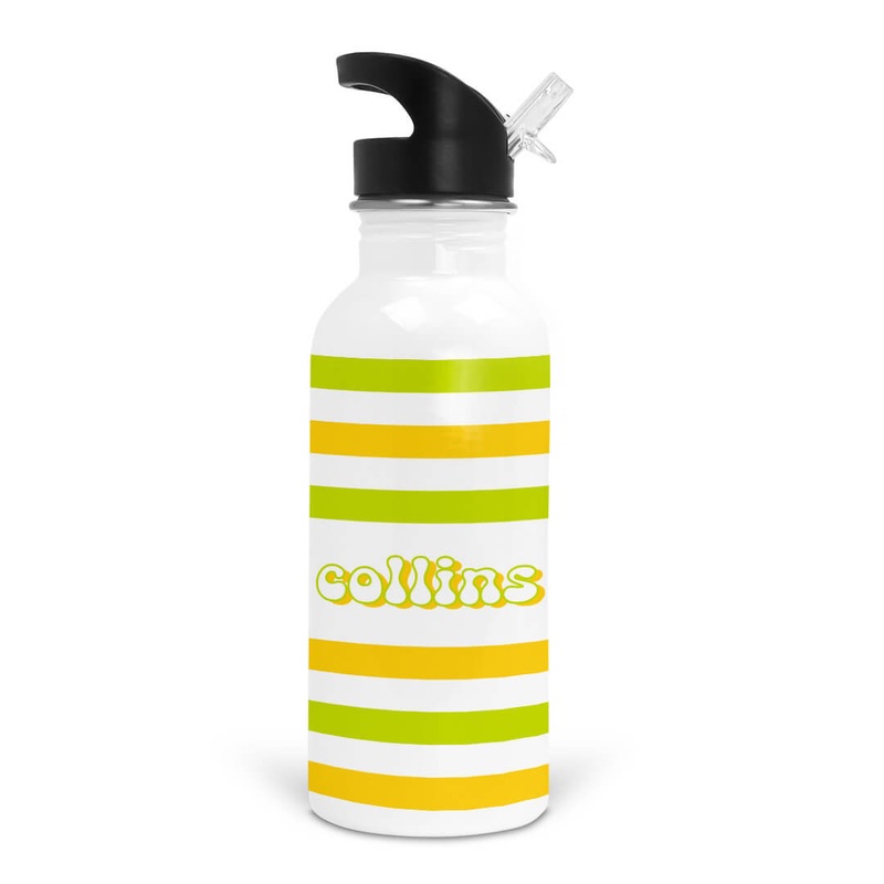 Yellow Stripes Personalized Kids Water Bottle