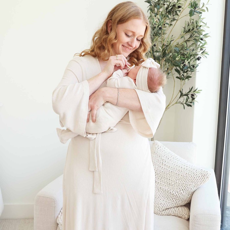 Eggshell Bamboo Waffle Knit Maternity Robe