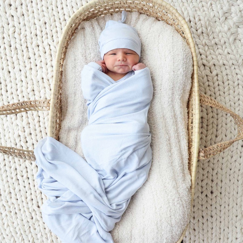 Ice Blue Bamboo Waffle Oversized Swaddle Blanket