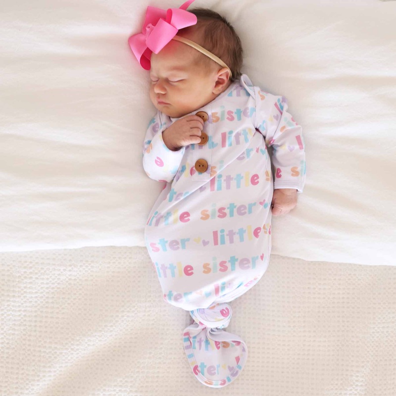Little Sister Newborn Baby Knot Gown & Hat Set