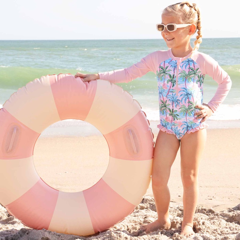 Long Sleeve Rash Guard with Front Zipper | Pastel Palms