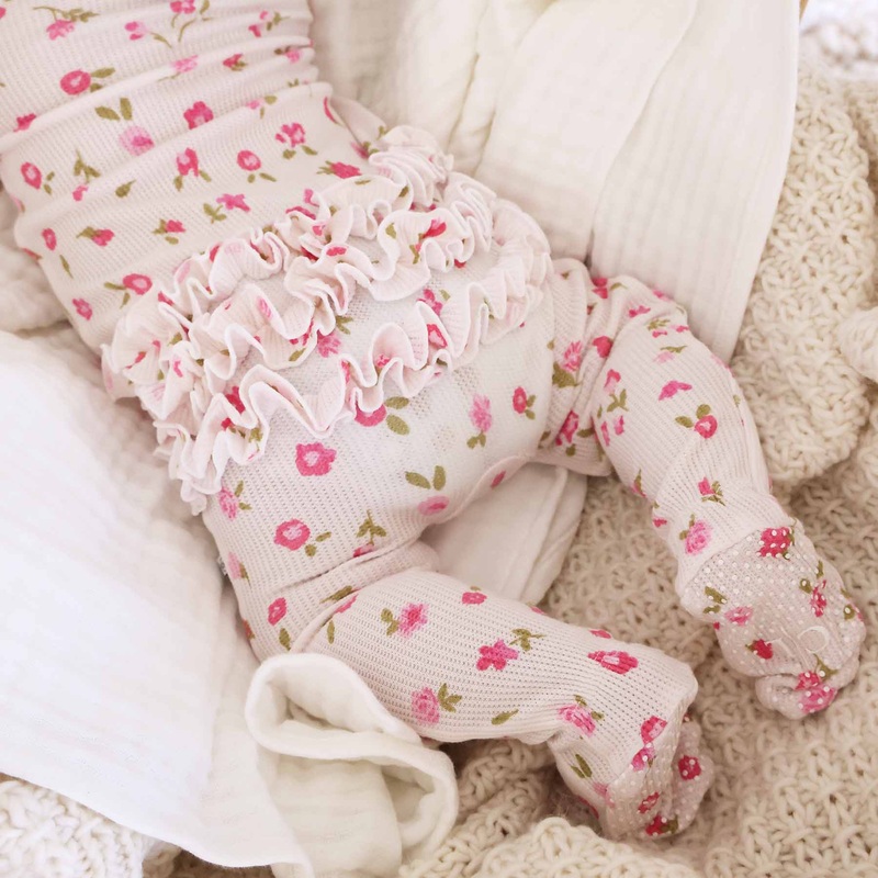 Penny’s Posies Bamboo Waffle Zipper Ruffle Footie