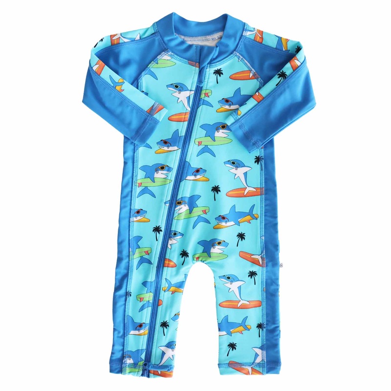 Long Sleeve Rash Guard Swim Romper Full Length | Surfin’ Sharks