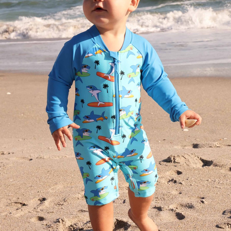 Long Sleeve Rash Guard Swim Romper Shortie | Surfin’ Sharks