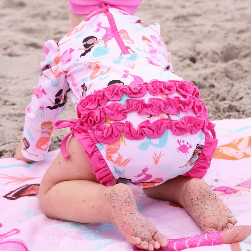 Long Sleeve Rash Guard With Ruffle Bottom | Under The Sea