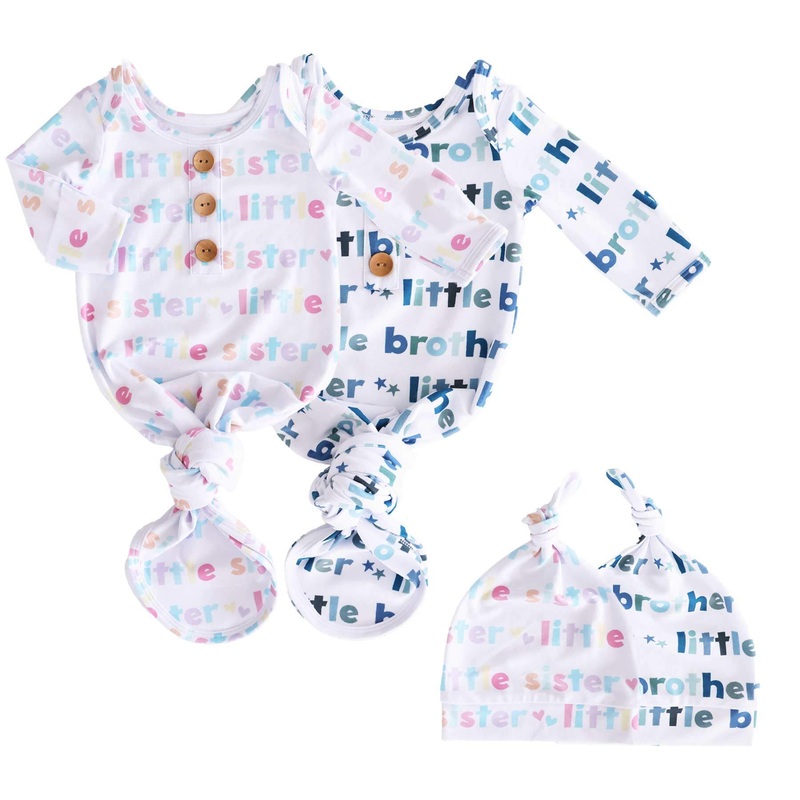 Newborn Baby Knot Gown & Hat Set | Little Sibling
