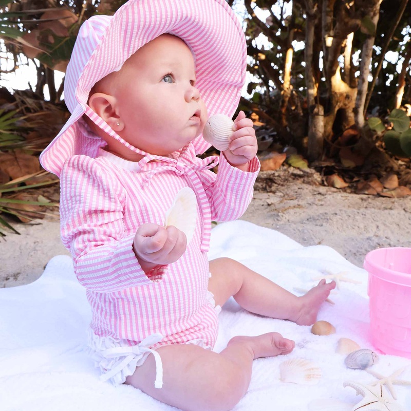 Printed Sun Hat | Seersucker Dusty Pink