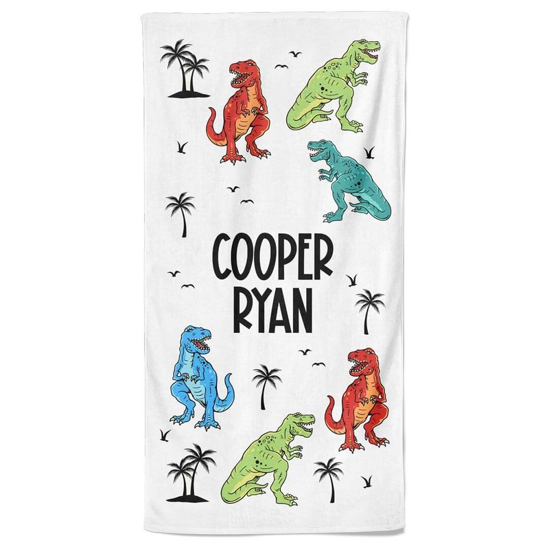 Tropical T-Rex Personalized Kids Beach Towel