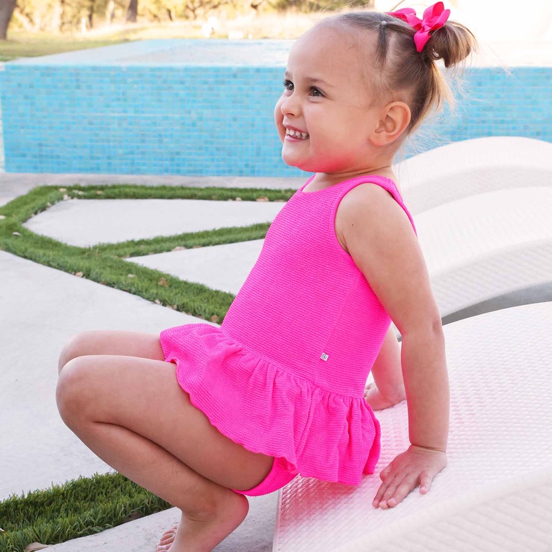 Crinkle One-Piece with Skirt | Neon Pink