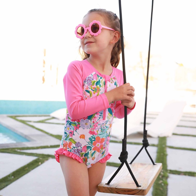 Long Sleeve Rash Guard with Front Zipper | Seaside Blooms