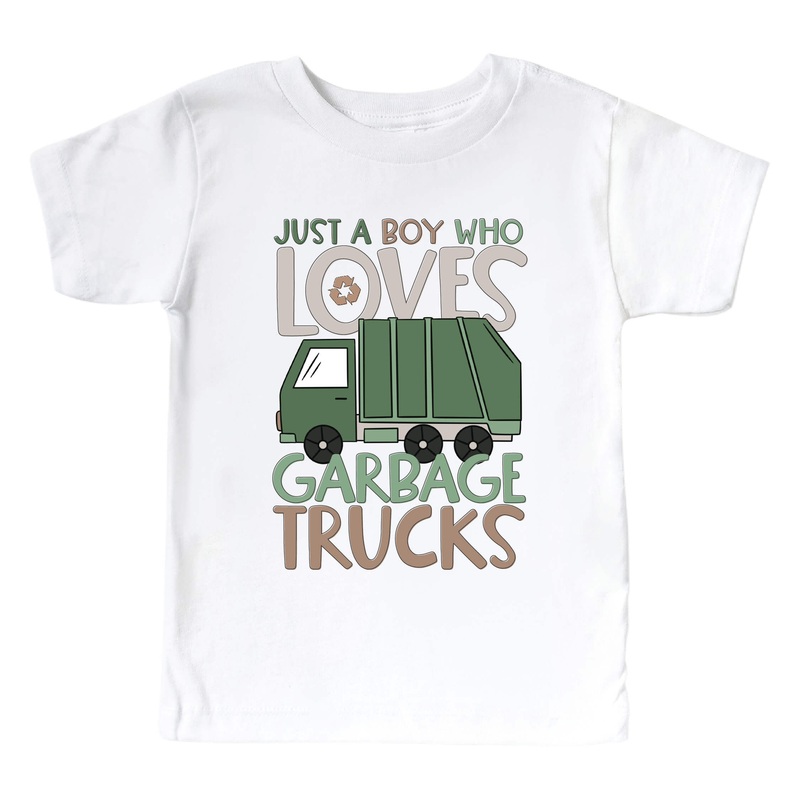 Loves Garbage Trucks Kids Graphic Tee | White