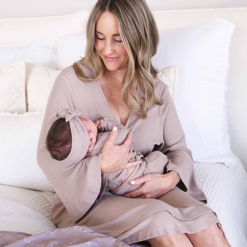 Mocha Bamboo Waffle Knit Maternity Robe