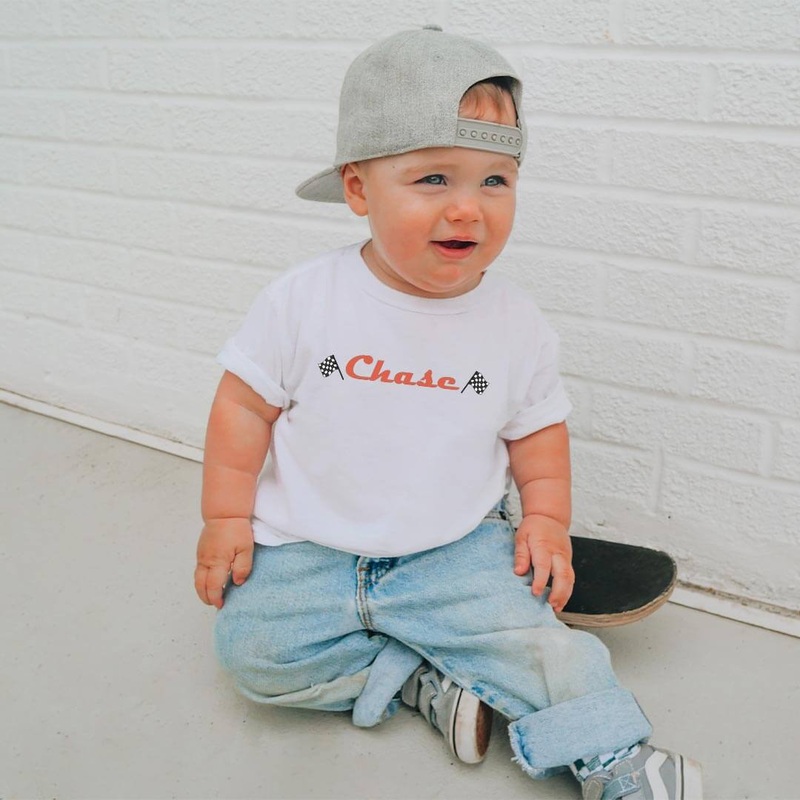 Personalized Pit Crew Kids Graphic Tee | White