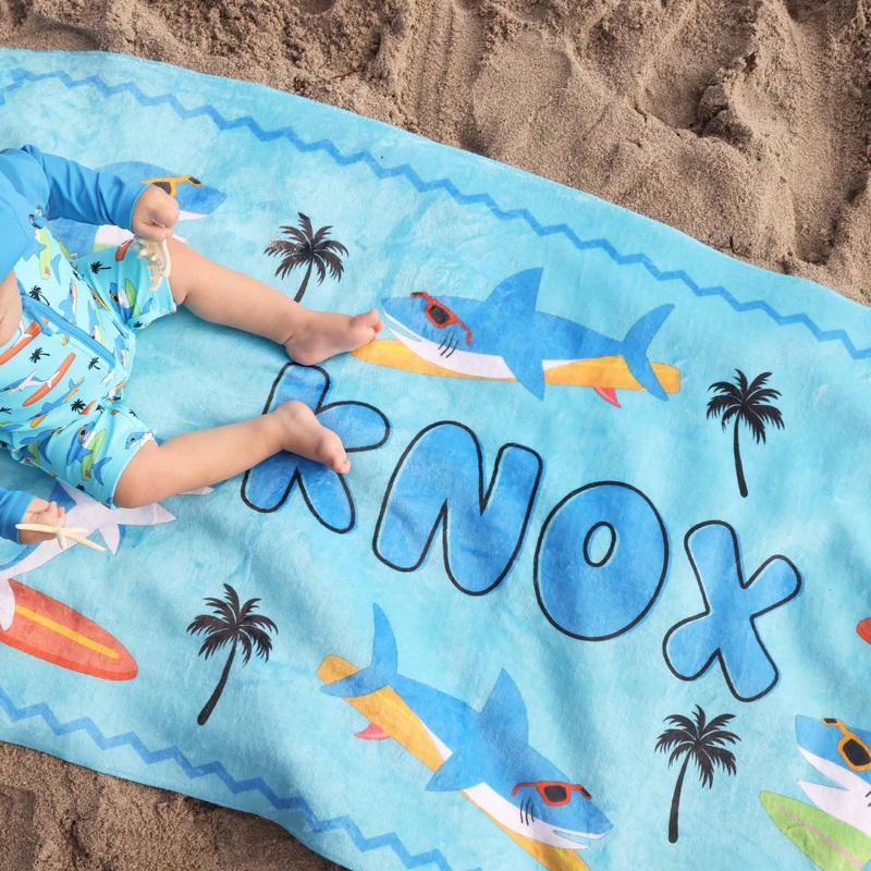 Surfin’ Sharks Personalized Kids Beach Towel