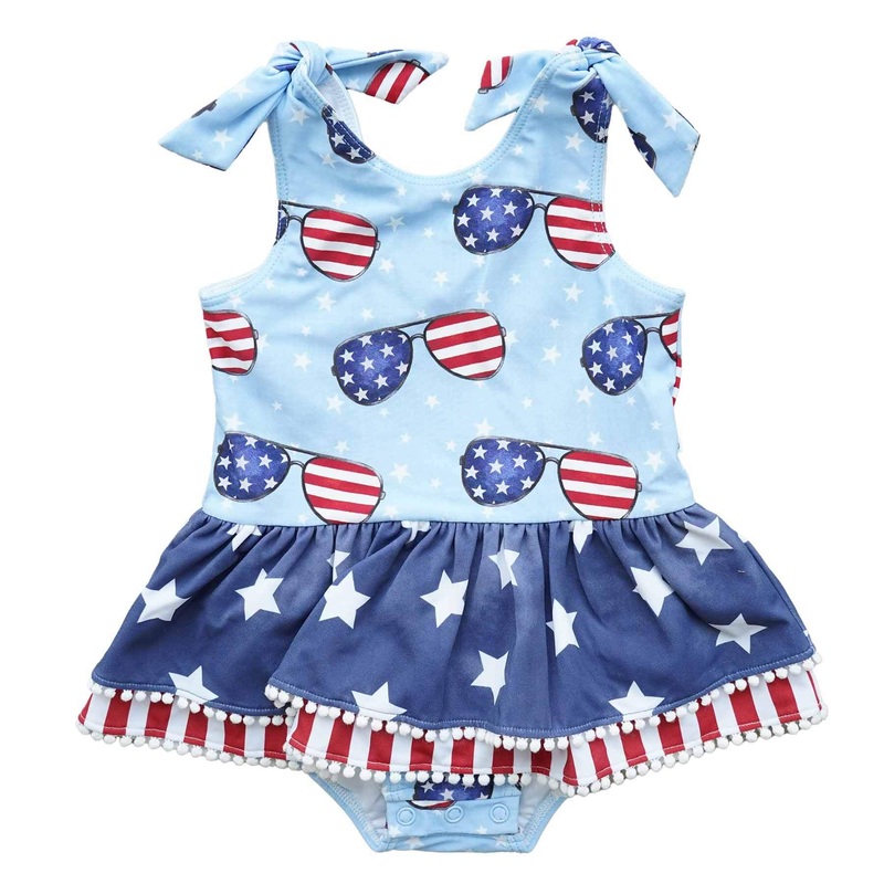 Tiered Skirt with White Pom Trim | Patriotic Summer