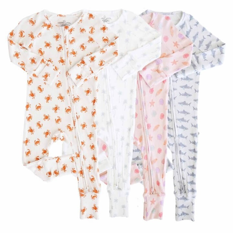 Beachy Bamboo Waffle Convertible Zip Rompers