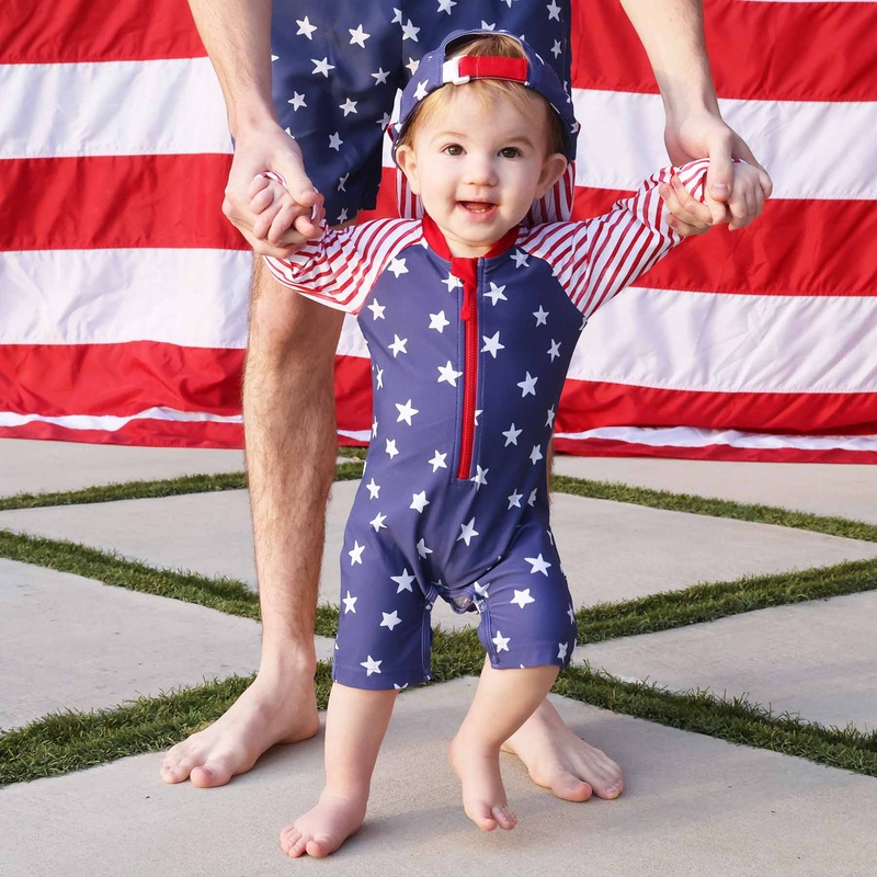 Long Sleeve Rash Guard Swim Romper Shortie | Star-Spangled Summer