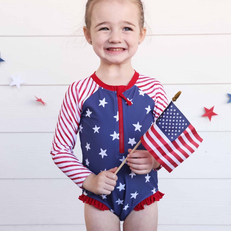 Long Sleeve Rash Guard with Front Zipper | Star-Spangled Summer