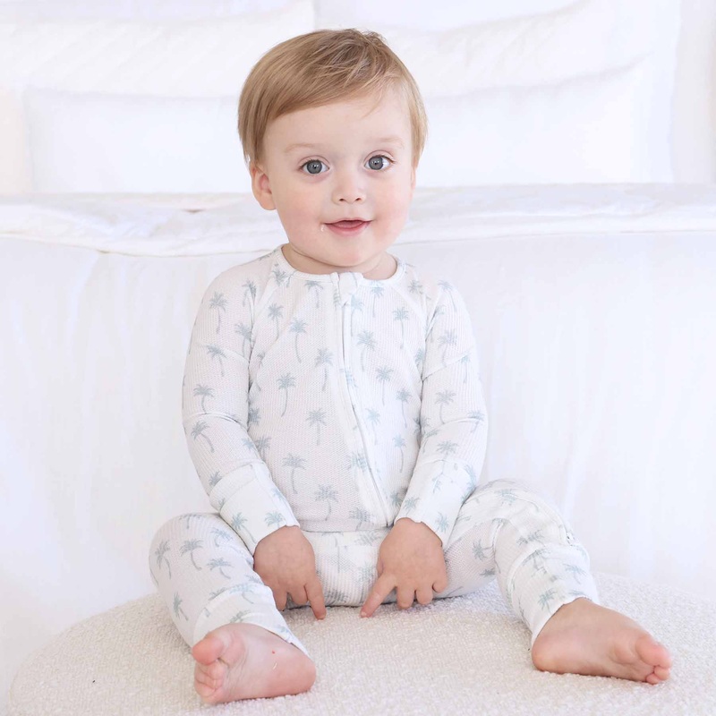 Preppy Palms Bamboo Waffle Convertible Zip Romper