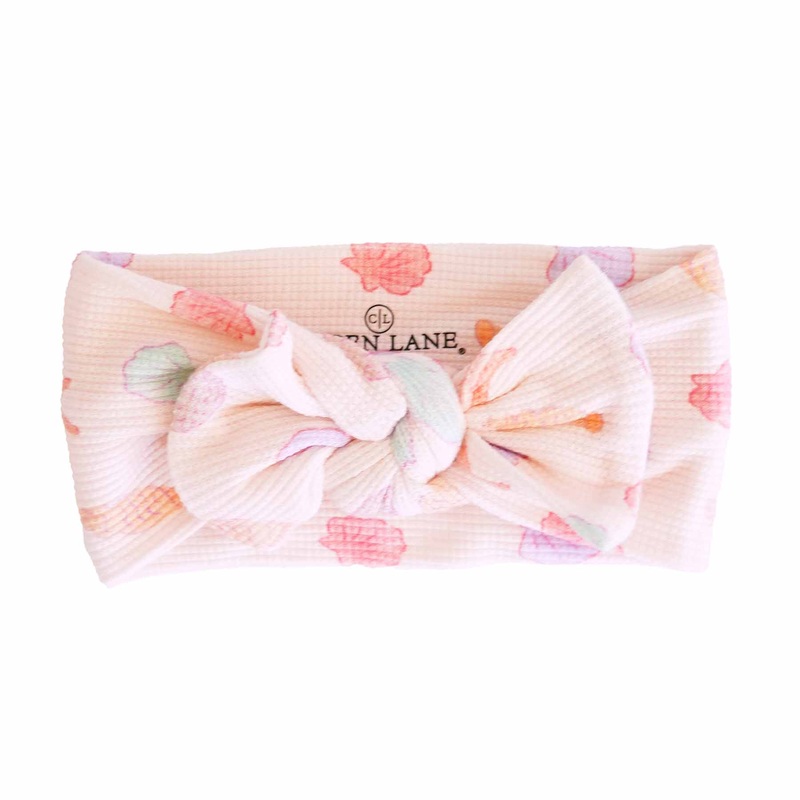Saltwater Shells Bamboo Waffle Knit Large Bow Headwrap
