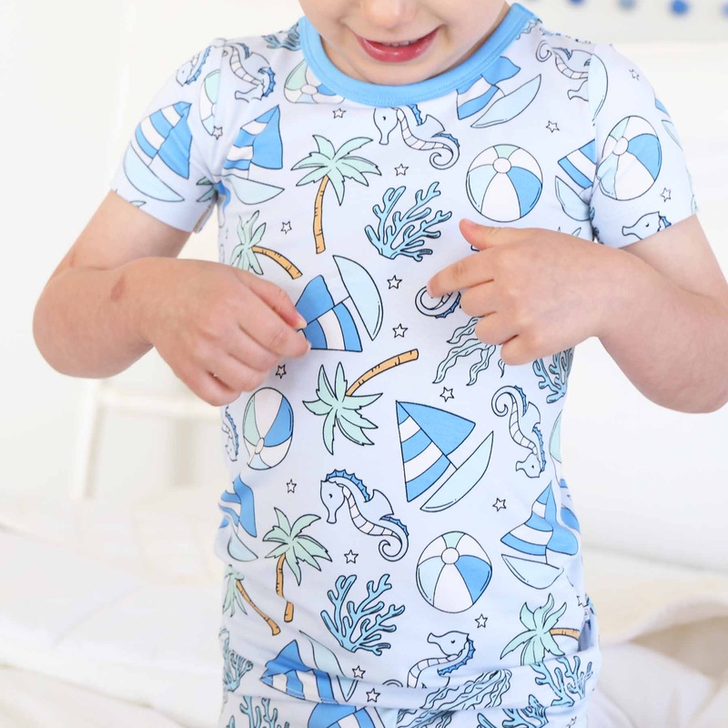 Two Piece Short Pajama Set | Tiny Tides Blue