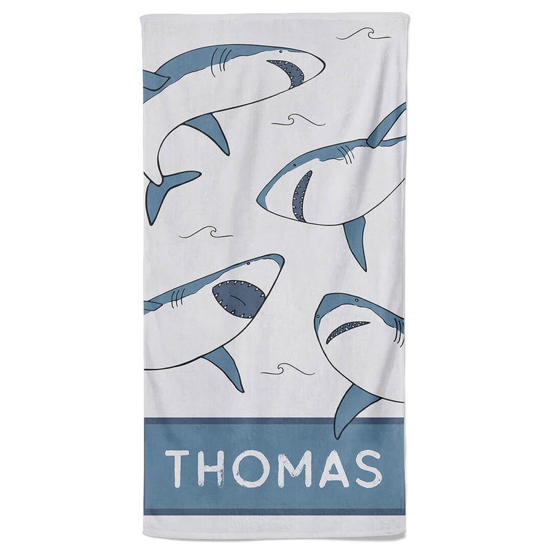 Smiling Sharks Personalized Kids Beach Towel