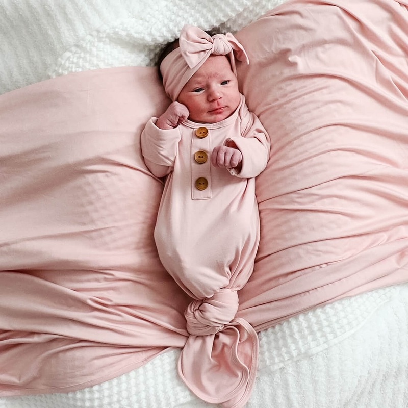 Solid Petal Pink Bamboo Baby Knot Gown & Hat