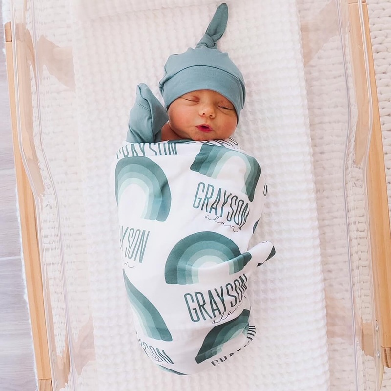 Ombre Rainbow Personalized Swaddle Blanket | Soft Aquas
