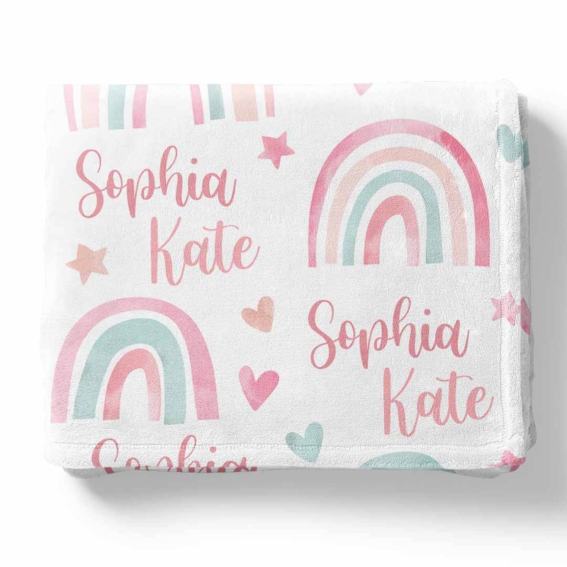 Pastel Rainbow Personalized Kids Blanket